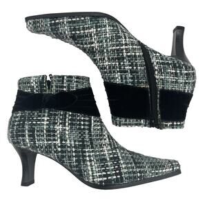 PREDICTIONS Size 6.5 Ankle Boots Fabric Black Gray Pointed Toe Booties Women's